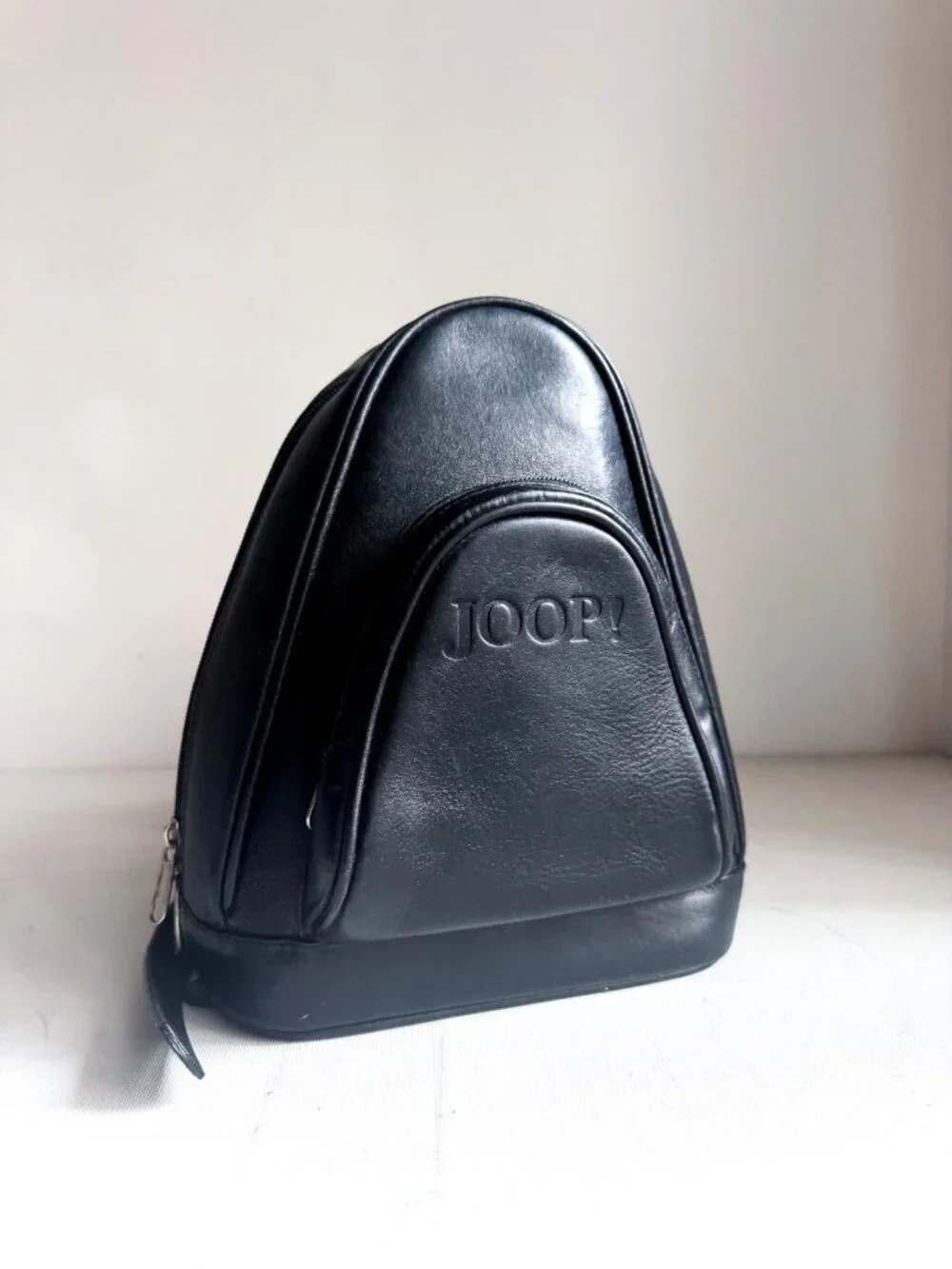Vintage Joop Black Leather Small Convertible Backpack